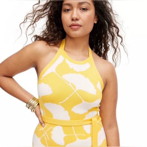 Diane Von Furstenberg DVF for Target halter neck ginkgo yellow dress size medium - Picture 3 of 10